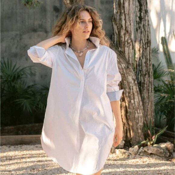 Mersea Dresses & Skirts - Mersea Essential Cotton Collar Long Sleeves Costal Relaxed White Shirt Dress M